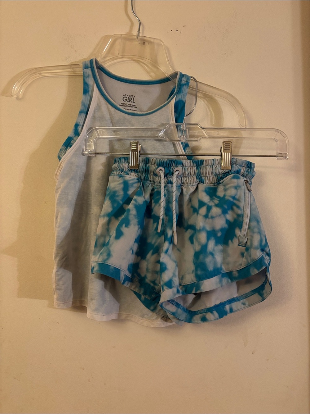 Athleta Girl White & Blue Tie-Dye Tank Top